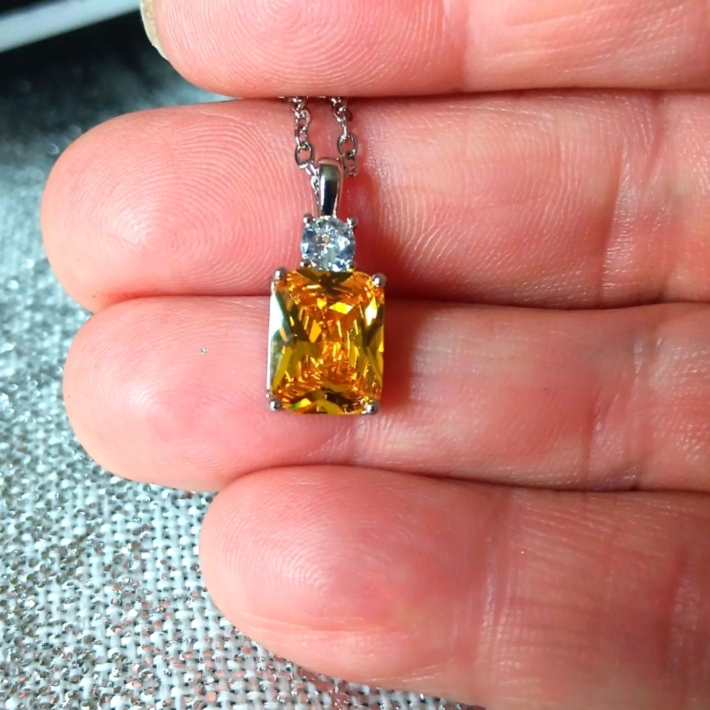 Citrine & Cz Pendant Necklace